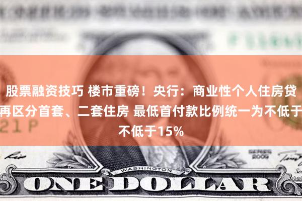 股票融资技巧 楼市重磅！央行：商业性个人住房贷款不再区分首套、二套住房 最低首付款比例统一为不低于15%